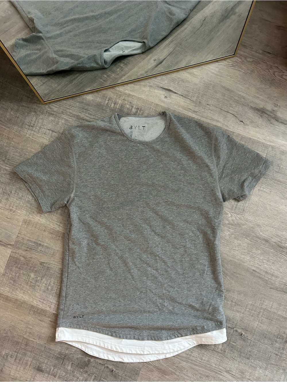 BYLT Basics Drop Cut Dual Layer T-Shirt Men's Medium Heather Gray White